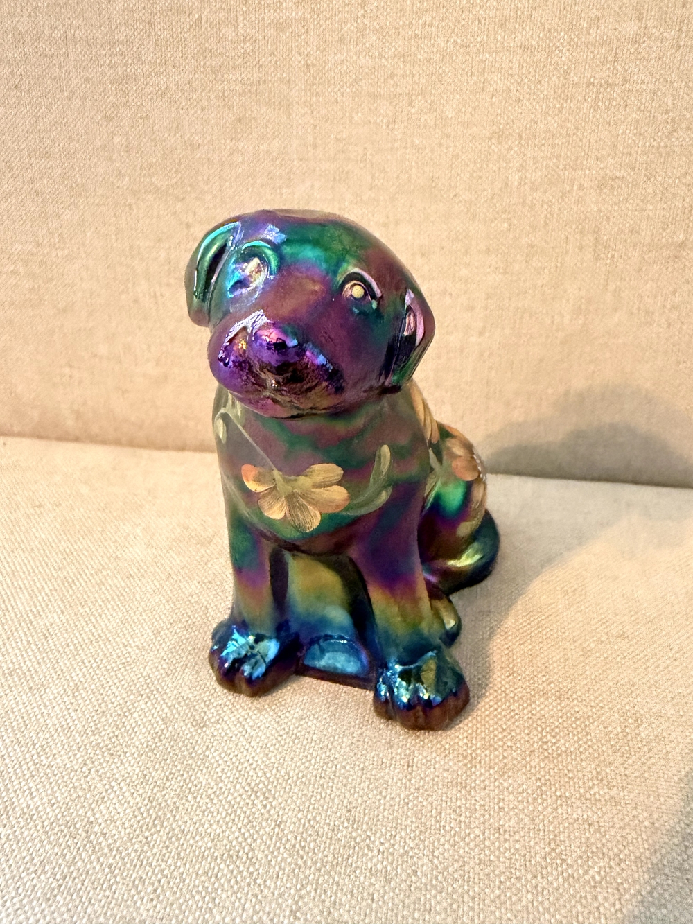 Signed Fenton Carnival Glass Lab Puppy